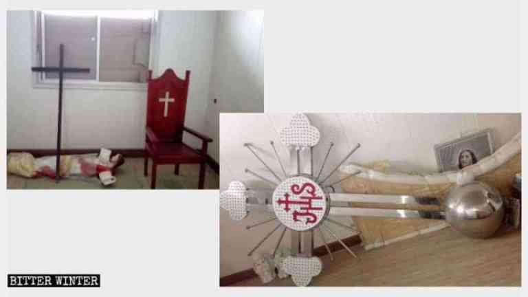 La croix et les symboles religieux d’une autre église catholique du comté de Qishan ont été enlevés.