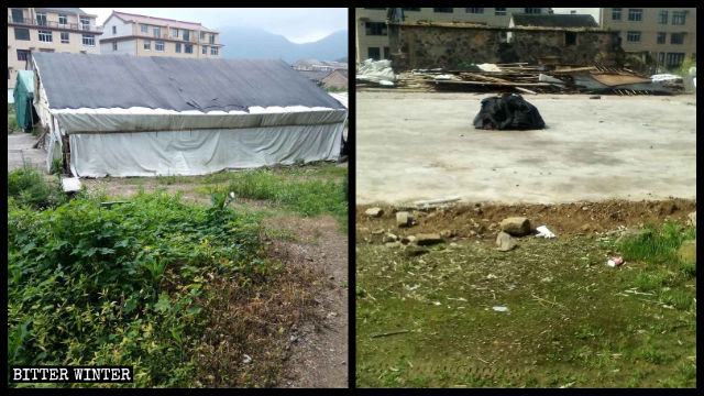 Le hangar en bambou construit par les fidèles pour y tenir leurs rassemblements après la destruction de leur église a lui aussi été démoli en avril.