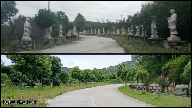 Les statues d’Arhat du temple Lingjiu située sur l’avenue du pèlerinage ont été démantelées.